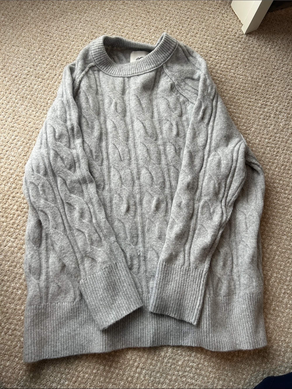 aerie Light Gray Cable-Knit Crewneck Sweater
